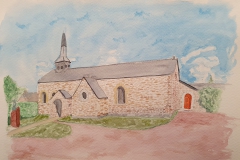 Eglise de Tréhorenteuc, Bretagne, Aquarelle en cours