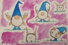 Etude de gnomes, aquarelle