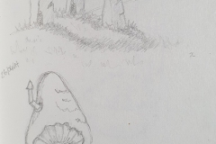 Croquis dolmen et maison champignon